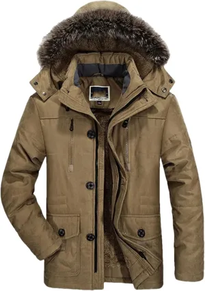 Men Thicken Padded Cotton Coat Winter Outdoor Hooded Long Jakcket Wool Liner Snow Parkas