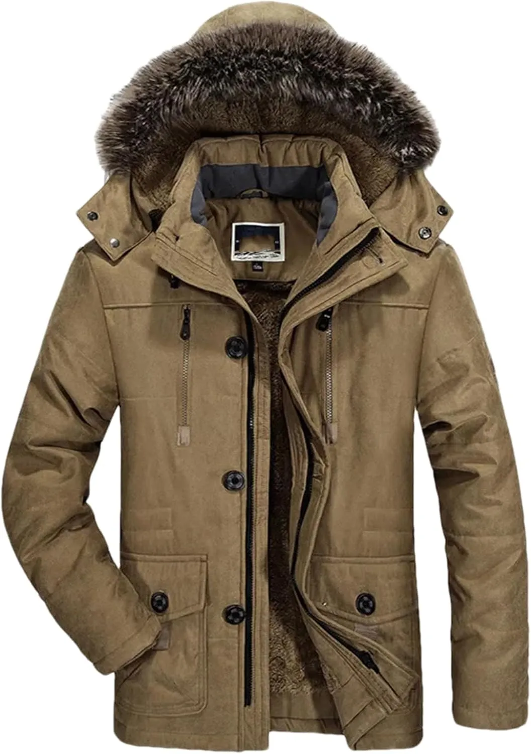 Men Thicken Padded Cotton Coat Winter Outdoor Hooded Long Jakcket Wool Liner Snow Parkas