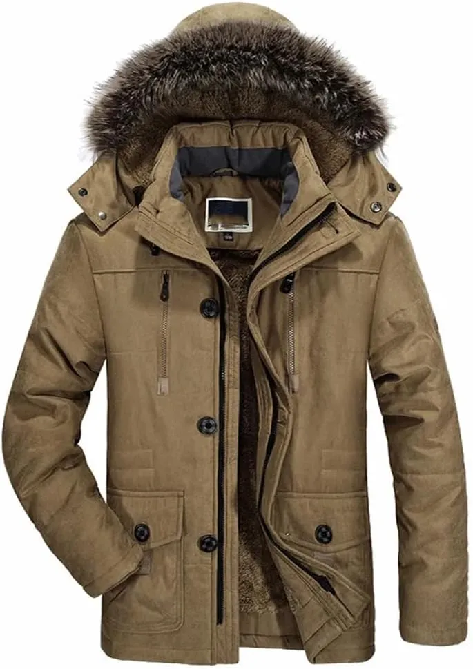 Men Thicken Padded Cotton Coat Winter Outdoor Hooded Long Jakcket Wool Liner Snow Parkas
