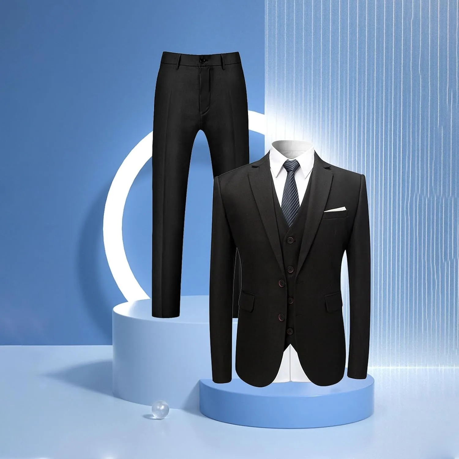 Mens 3 Piece Suit Dress Big and Tall Suit Slim Fit Balzer Jacket & Vest & Pants Set for Wedding Formal Prom Business