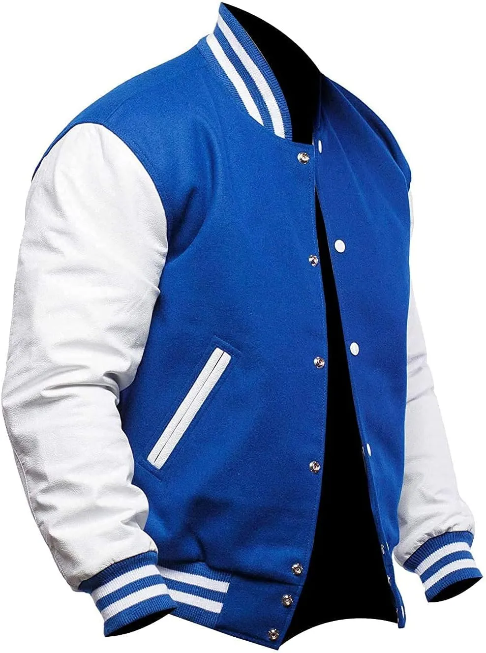 Mens Black Leather Letterman Varsity Collage Baseball Jacket - High School Jacket