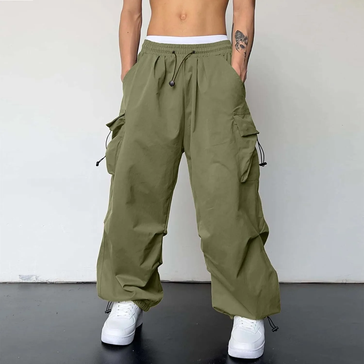 Mens Cargo Pant Elastic Waist Work Pant Multi Pockets Casual Stretchy Outdoor Pants