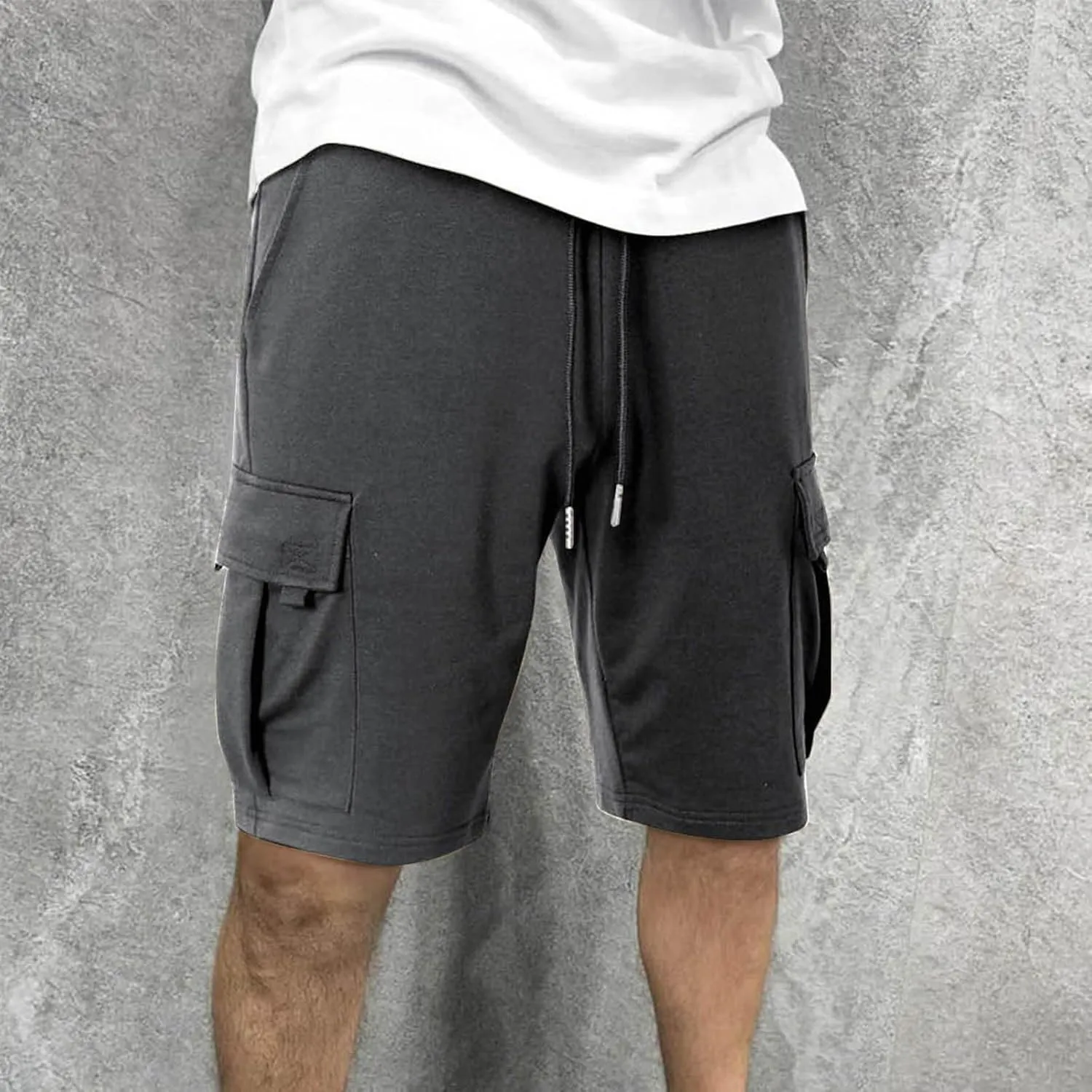 Men's Casual Cargo Shorts Slim Fit Drawstring Shorts Adjustable Elastic Waist Pants Fashion Simple Pants with Pockets