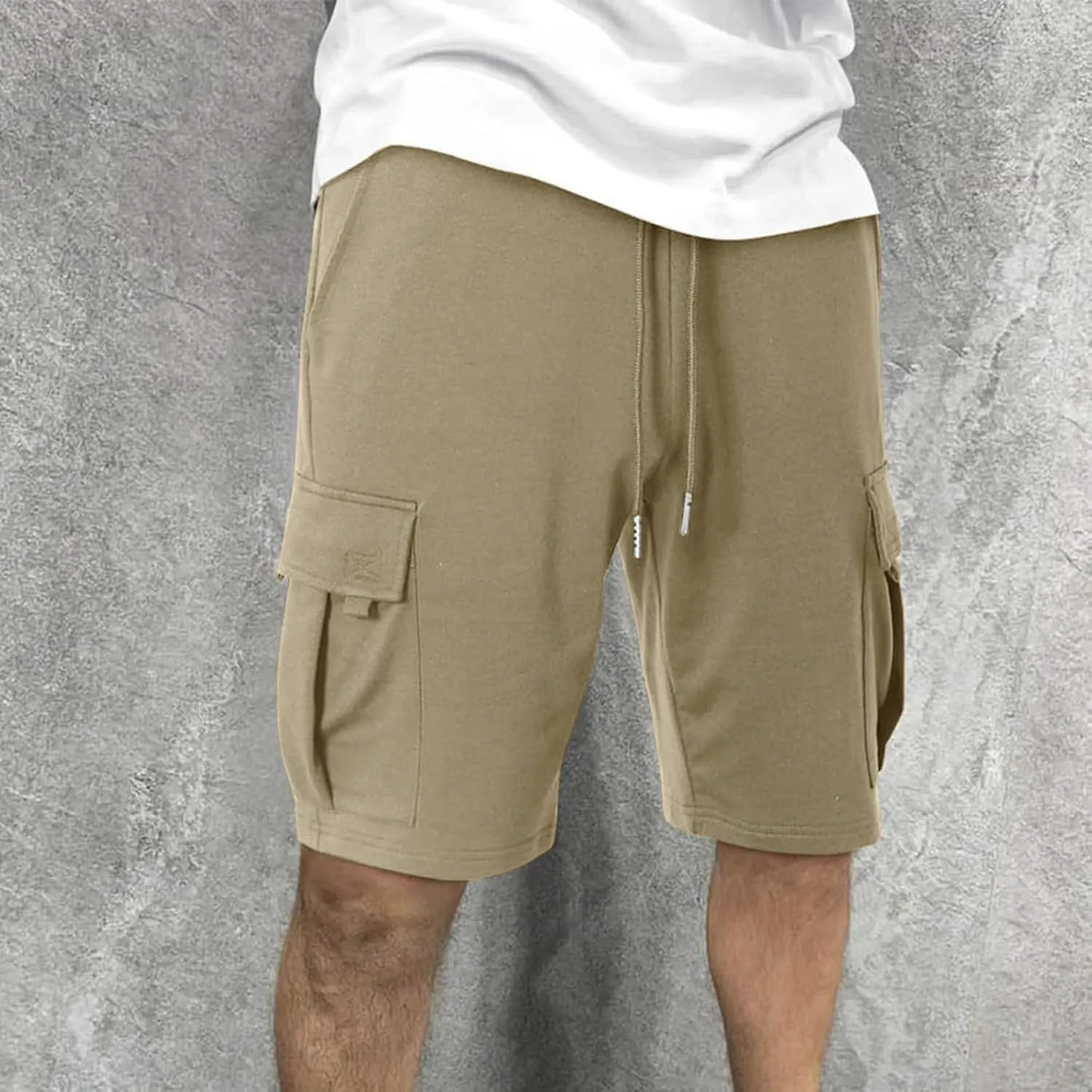 Men's Casual Cargo Shorts Slim Fit Drawstring Shorts Adjustable Elastic Waist Pants Fashion Simple Pants with Pockets
