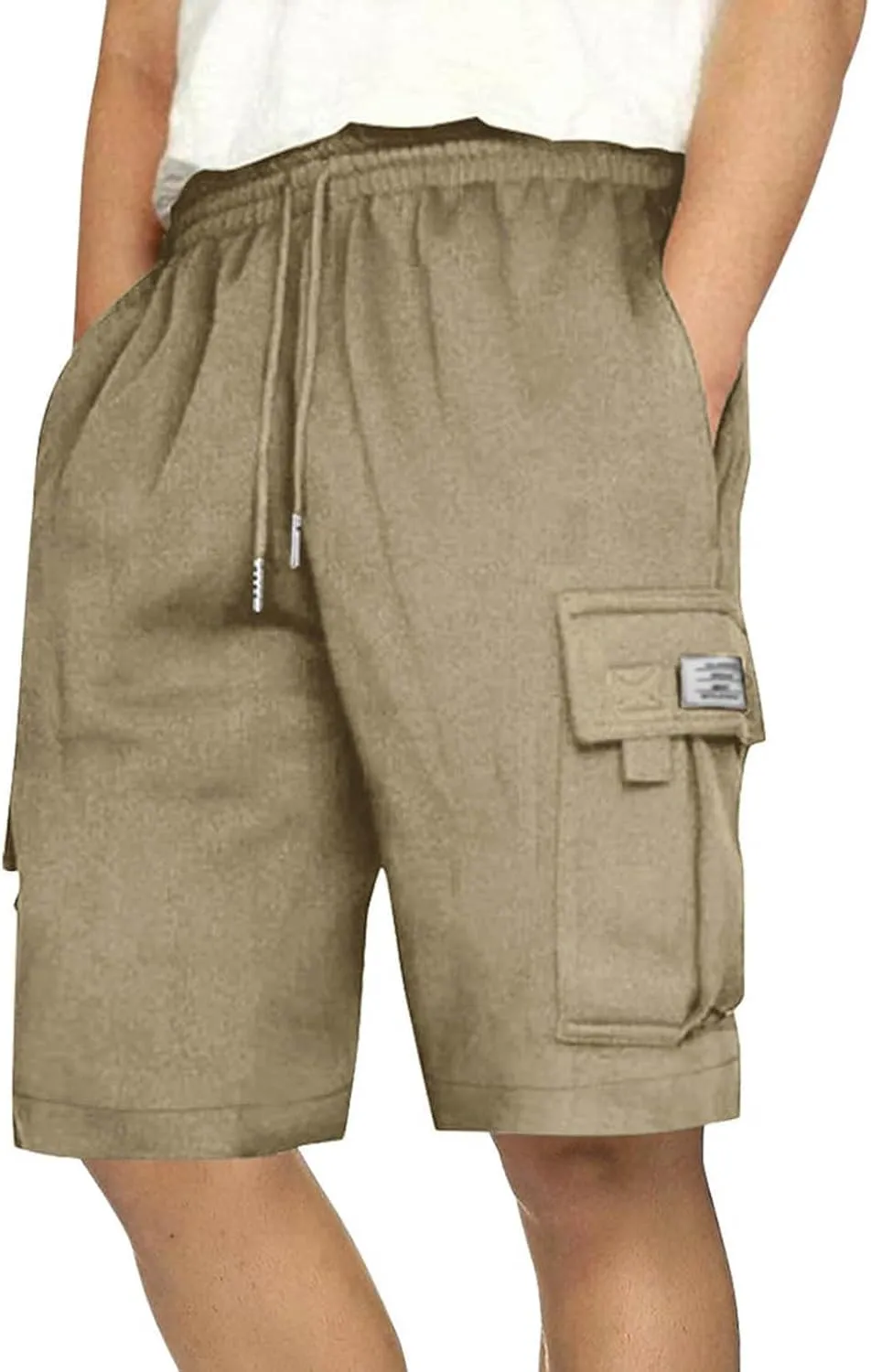 Men's Casual Cargo Shorts Slim Fit Drawstring Shorts Adjustable Elastic Waist Pants Fashion Simple Pants with Pockets
