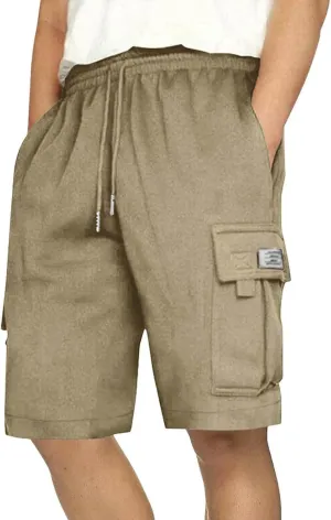 Men's Casual Cargo Shorts Slim Fit Drawstring Shorts Adjustable Elastic Waist Pants Fashion Simple Pants with Pockets