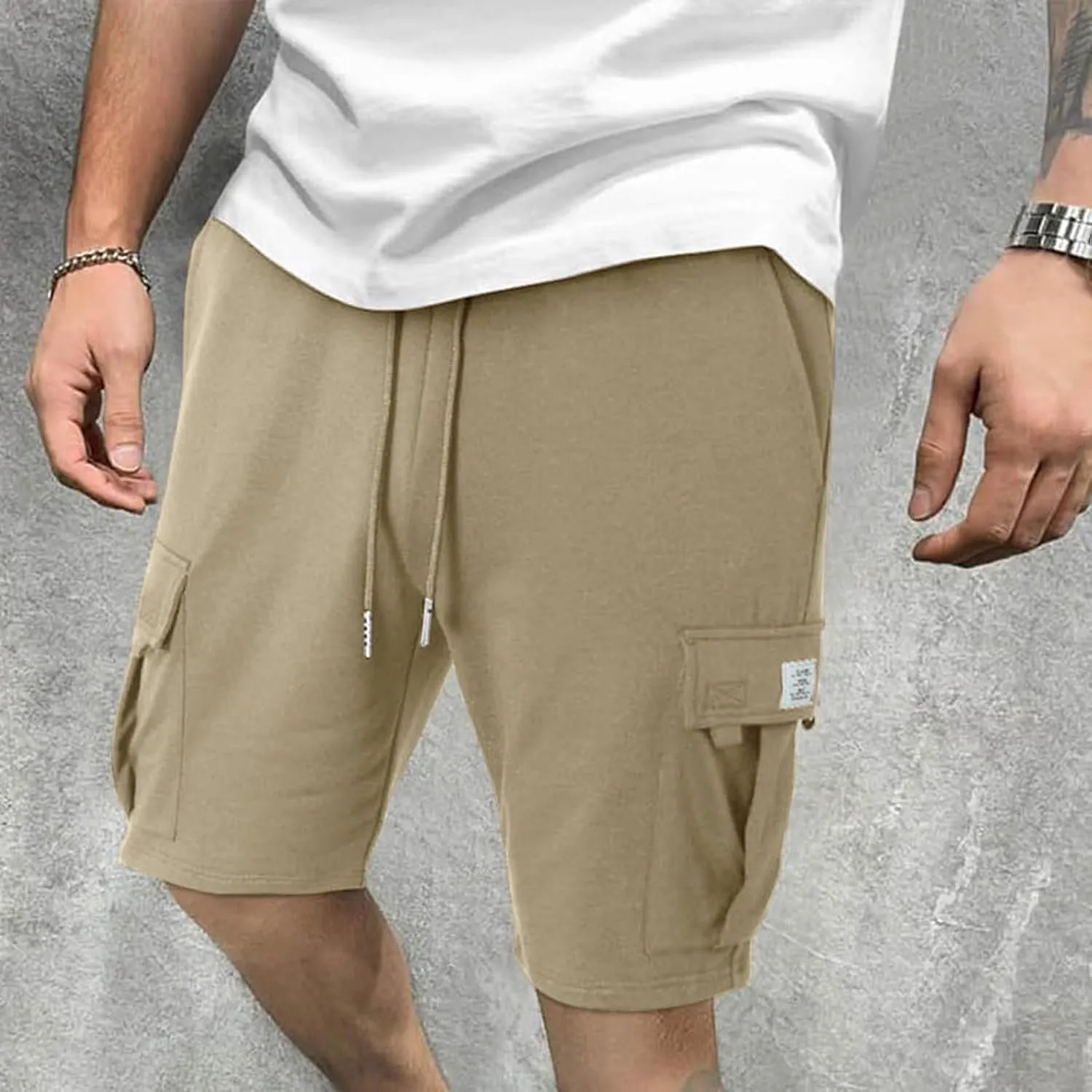 Men's Casual Cargo Shorts Slim Fit Drawstring Shorts Adjustable Elastic Waist Pants Fashion Simple Pants with Pockets