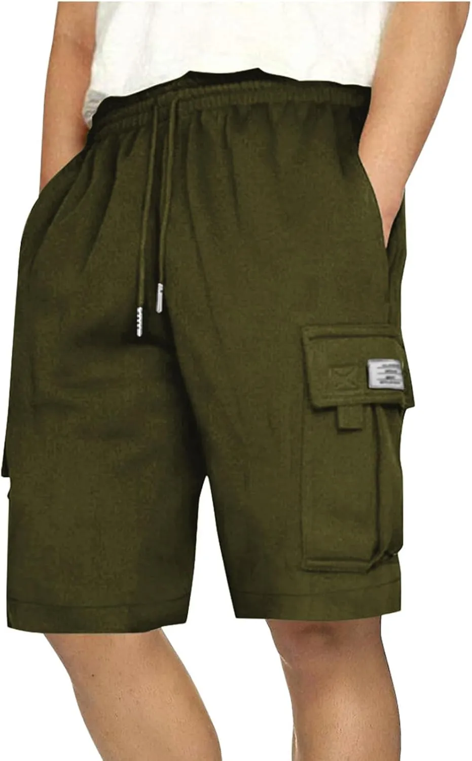 Men's Casual Cargo Shorts Slim Fit Drawstring Shorts Adjustable Elastic Waist Pants Fashion Simple Pants with Pockets