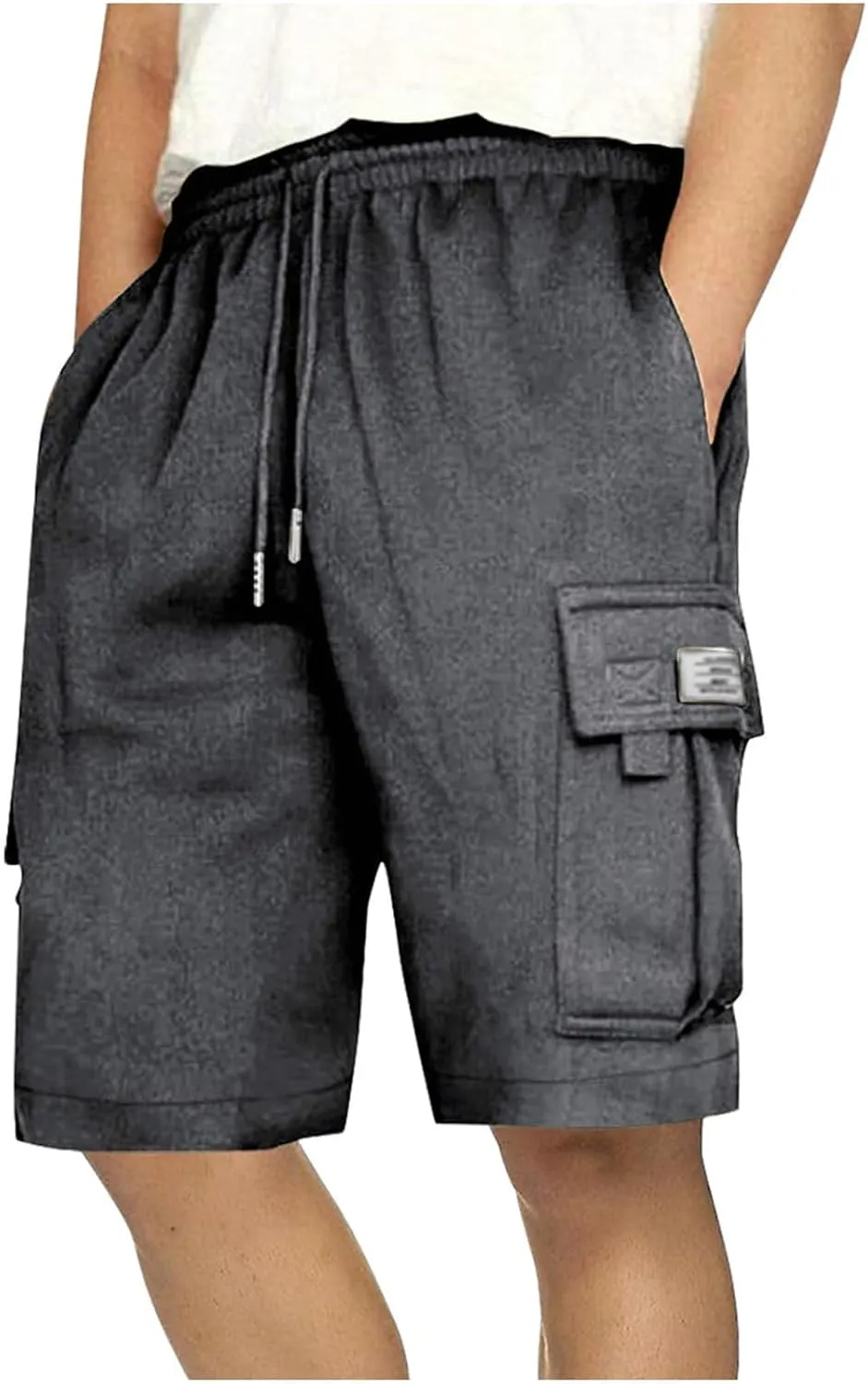 Men's Casual Cargo Shorts Slim Fit Drawstring Shorts Adjustable Elastic Waist Pants Fashion Simple Pants with Pockets
