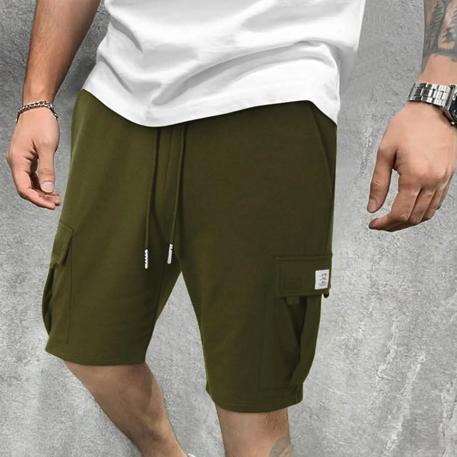 Men's Casual Cargo Shorts Slim Fit Drawstring Shorts Adjustable Elastic Waist Pants Fashion Simple Pants with Pockets