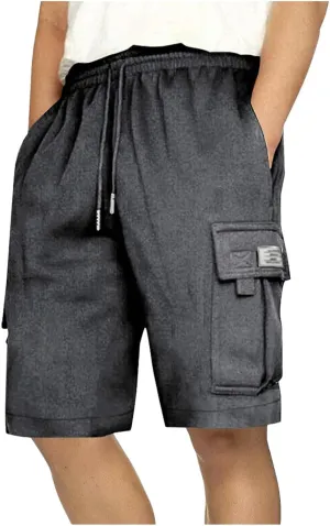 Men's Casual Cargo Shorts Slim Fit Drawstring Shorts Adjustable Elastic Waist Pants Fashion Simple Pants with Pockets