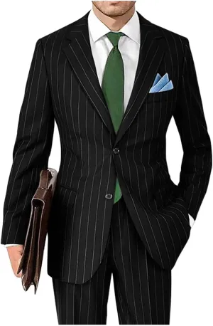 Men's Classic Fit Stripe Suits 2 Piece Pinstripe Suit Two Button Blazer Prom Pinstripe Suit for Men 1920s Set