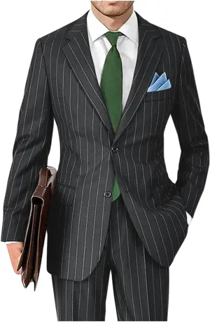 Men's Classic Fit Stripe Suits 2 Piece Pinstripe Suit Two Button Blazer Prom Pinstripe Suit for Men 1920s Set