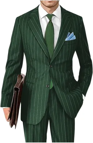 Men's Classic Fit Stripe Suits 2 Piece Pinstripe Suit Two Button Blazer Prom Pinstripe Suit for Men 1920s Set