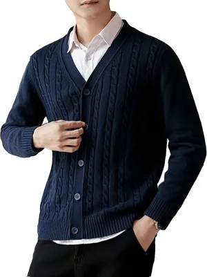 Men's Knitted Ribbed V Neck Sweater Cardigan Button Up Regular Fit Sweater Ribbed Long Sleeve Casual Sweaters