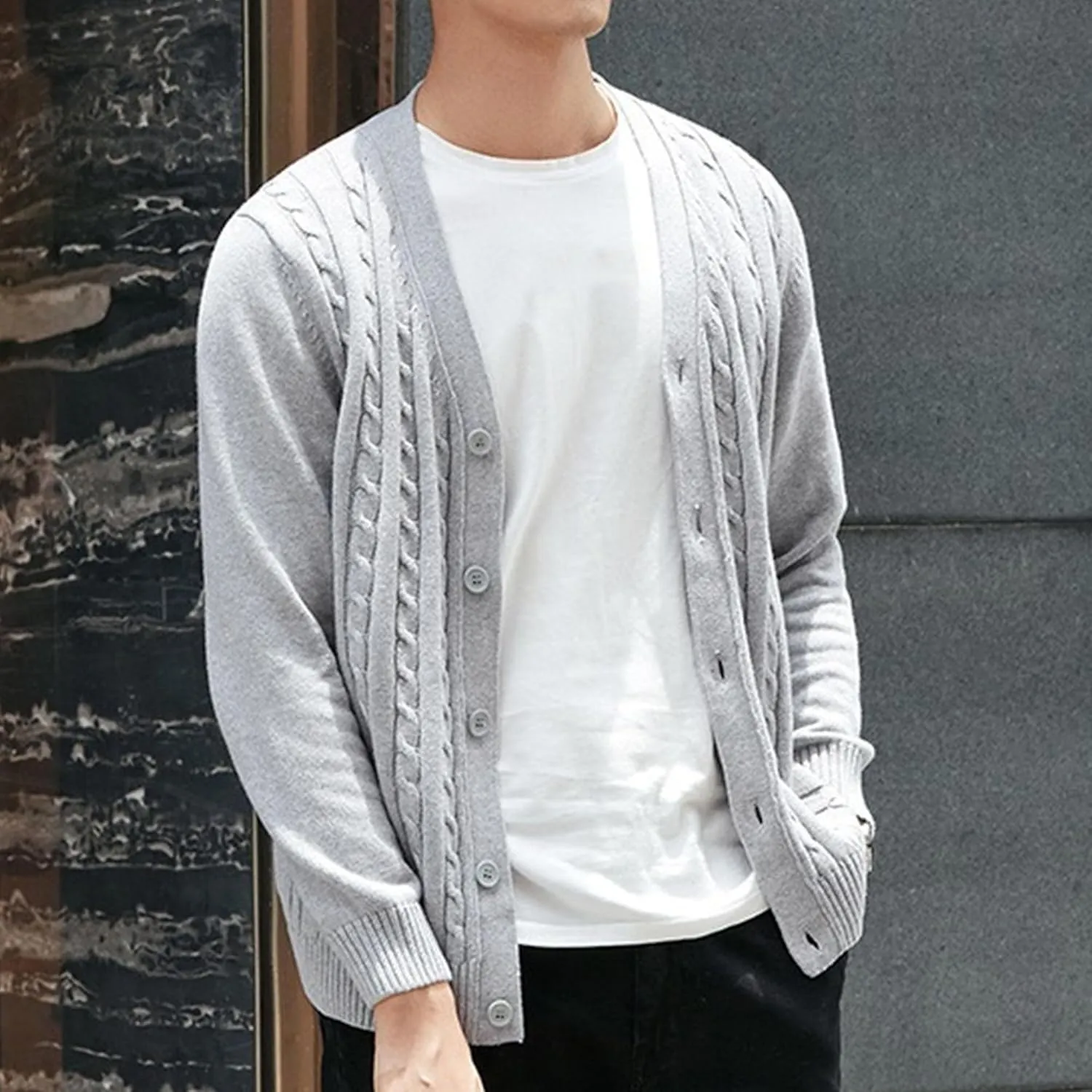 Men's Knitted Ribbed V Neck Sweater Cardigan Button Up Regular Fit Sweater Ribbed Long Sleeve Casual Sweaters