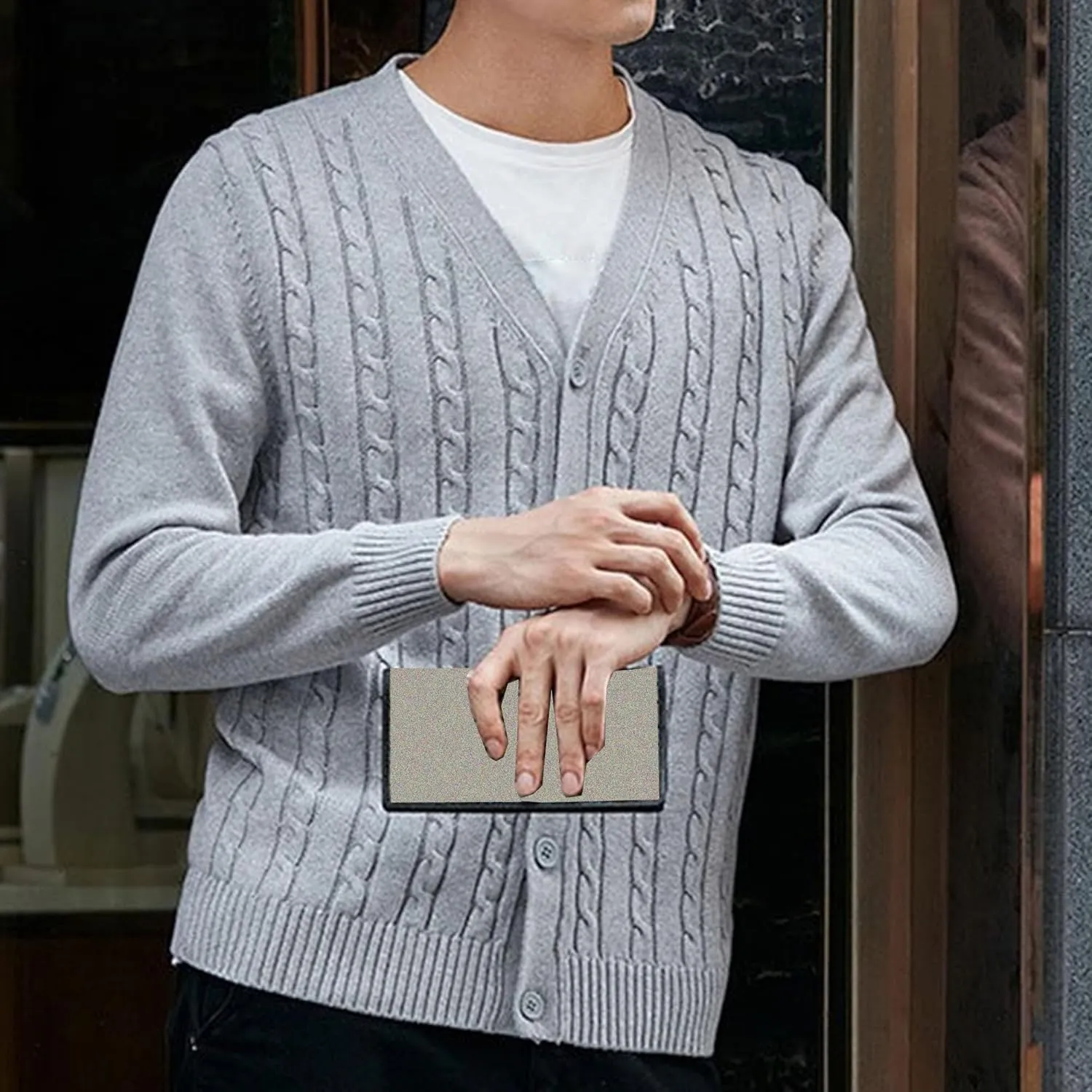 Men's Knitted Ribbed V Neck Sweater Cardigan Button Up Regular Fit Sweater Ribbed Long Sleeve Casual Sweaters