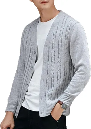 Men's Knitted Ribbed V Neck Sweater Cardigan Button Up Regular Fit Sweater Ribbed Long Sleeve Casual Sweaters