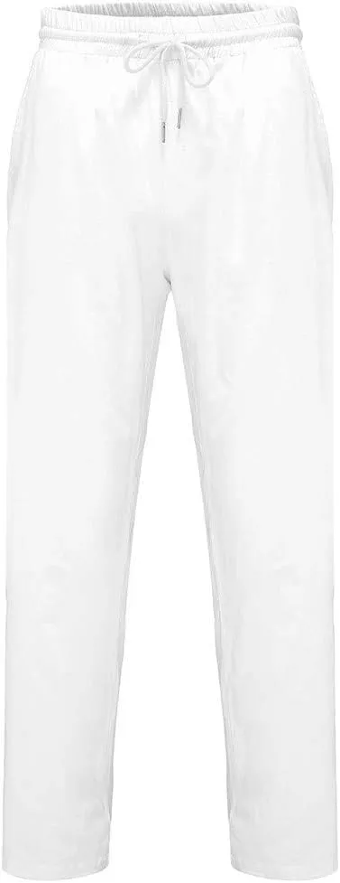 Mens Linen Pants Loose Fit Lightweight Sweatpants Casual Wide Leg Breathable Drawstring Waist Summer Beach Trousers