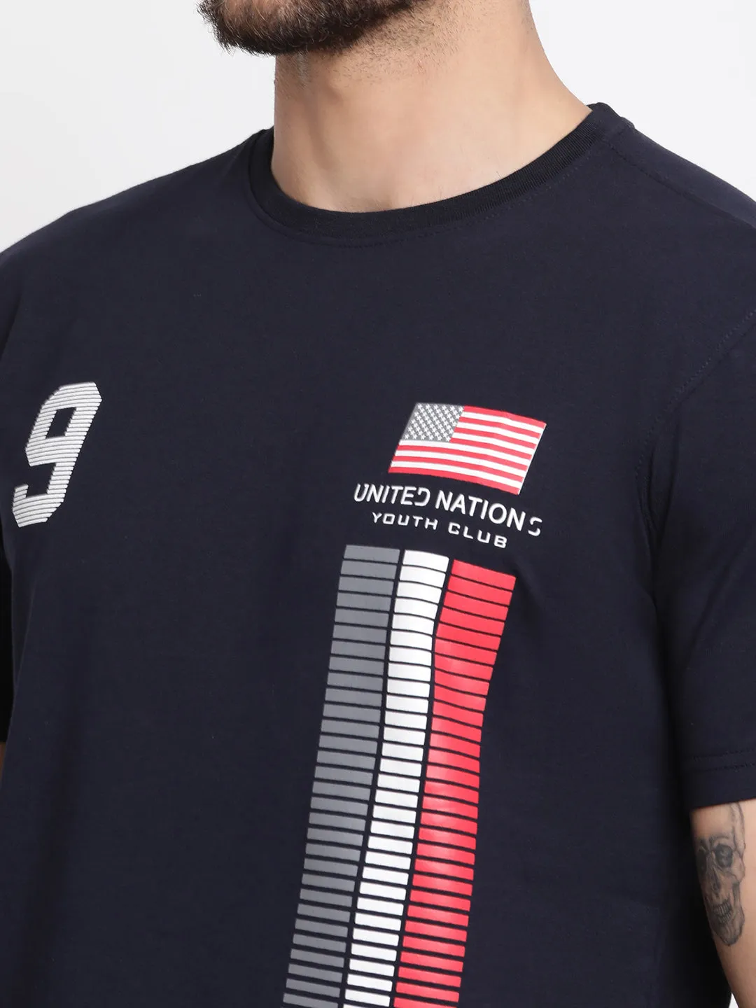 Men's Navy Blue Round neck Half Sleeve T-Shirt with Print