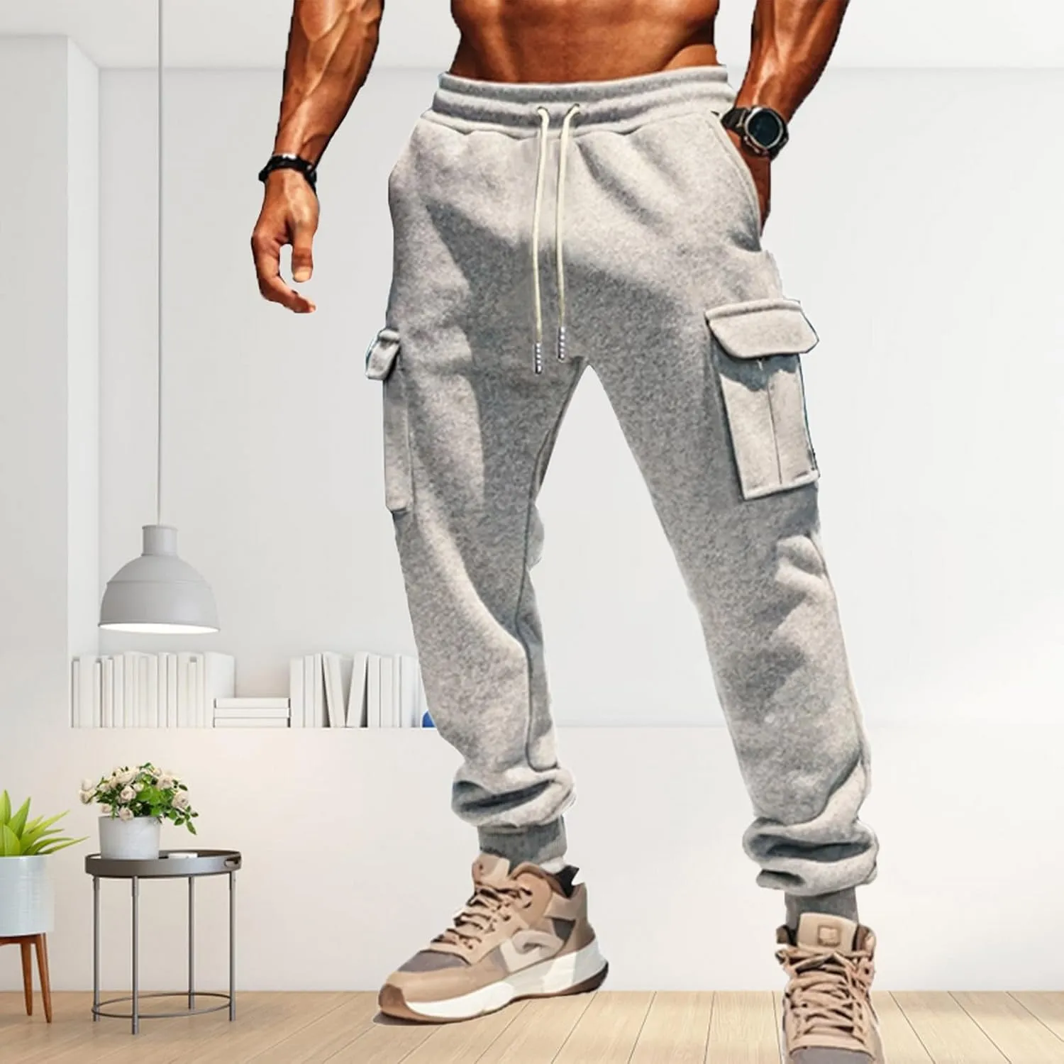 Men's Pants Cargo Work Casual Drawstring Waist Joggers Lightweight Breathable Active Athletic Fishing Hiking Pants