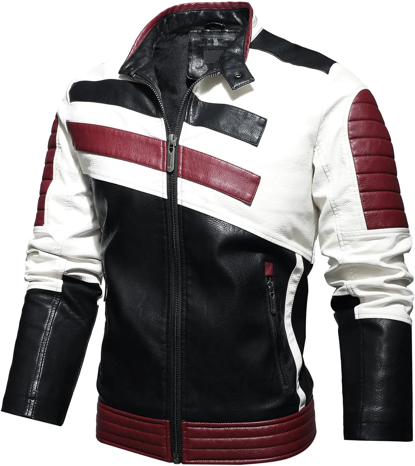 Men's PU Leather Jacket Windbreaker Leather Motorcycle Jacket Men Racing Jacket Riding Coat