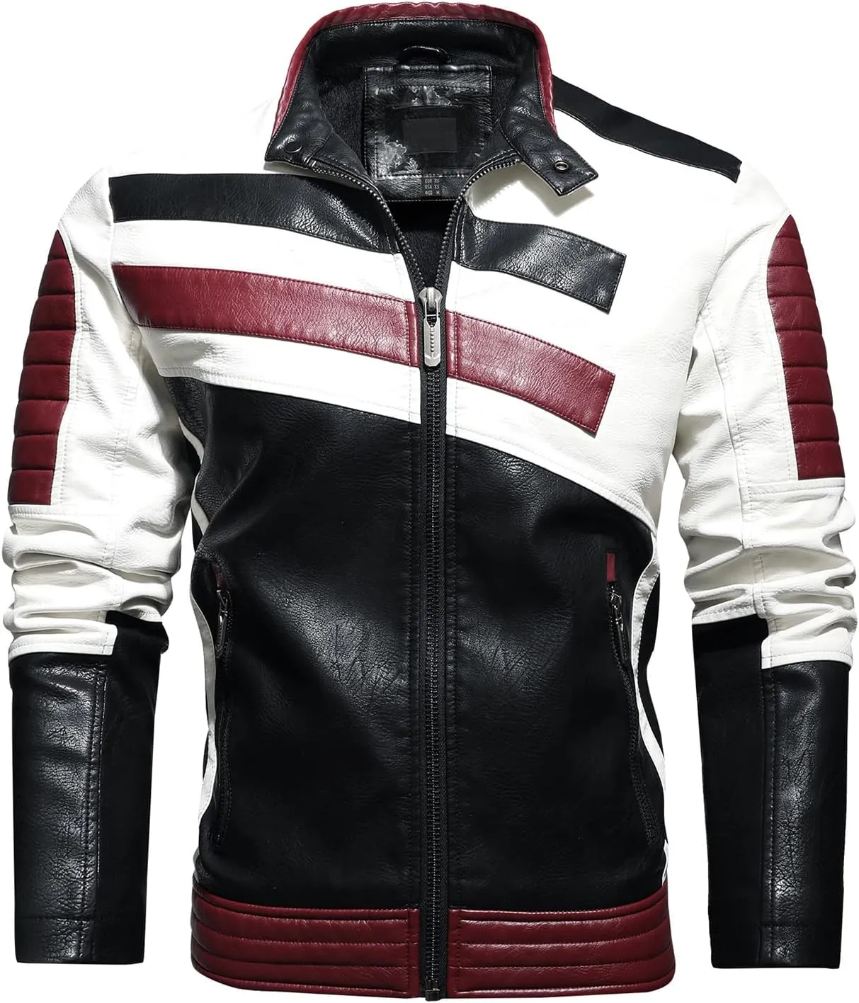 Men's PU Leather Jacket Windbreaker Leather Motorcycle Jacket Men Racing Jacket Riding Coat