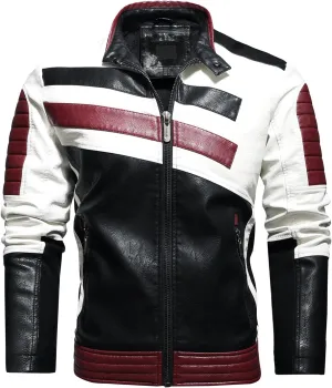 Men's PU Leather Jacket Windbreaker Leather Motorcycle Jacket Men Racing Jacket Riding Coat