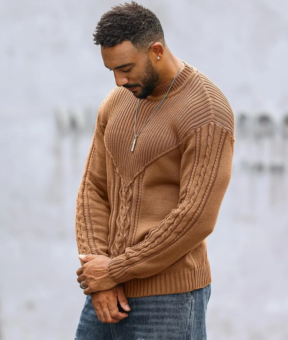 Men's Pullover Long Sleeve Crewneck Knitted Sweater