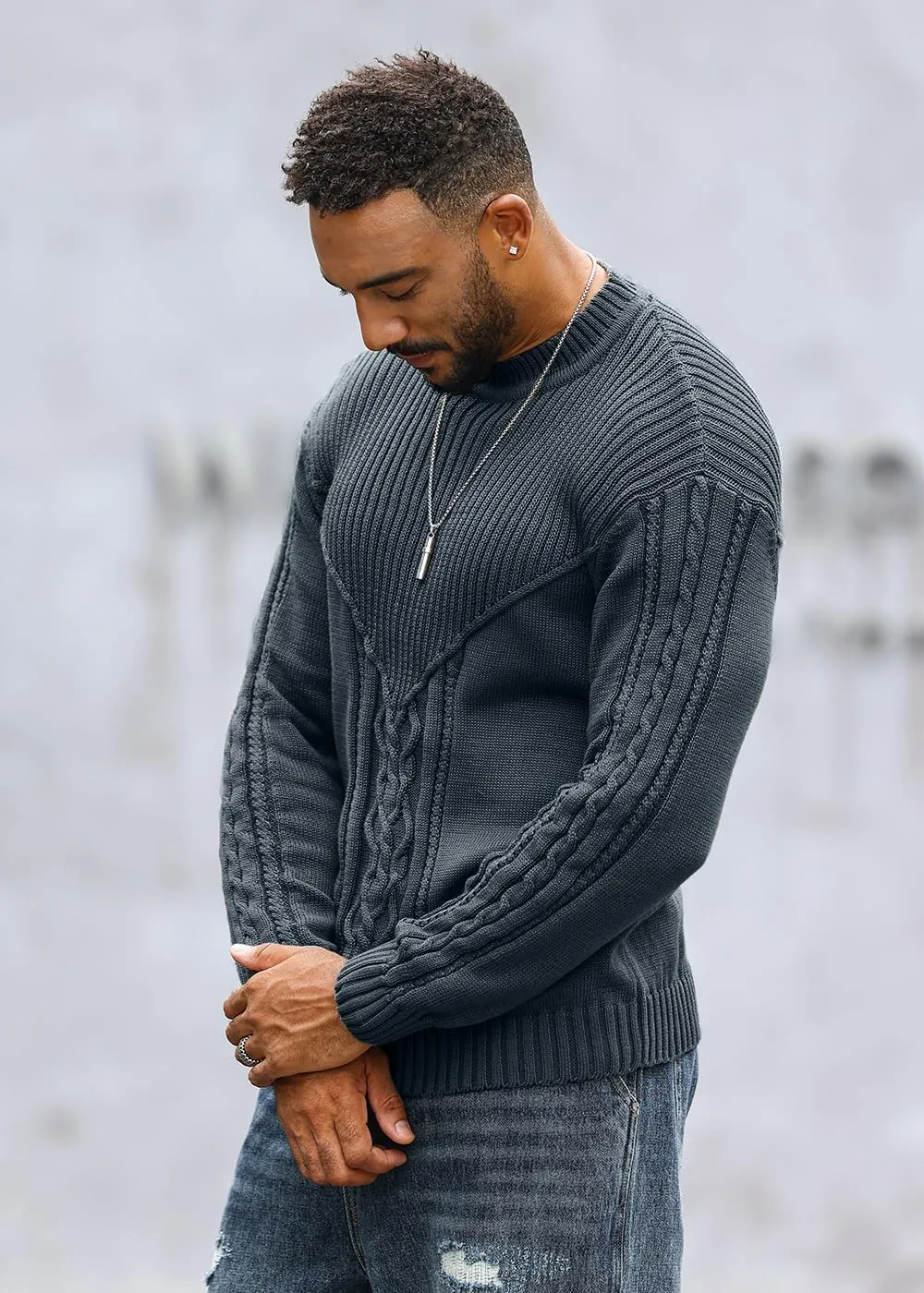 Men's Pullover Long Sleeve Crewneck Knitted Sweater