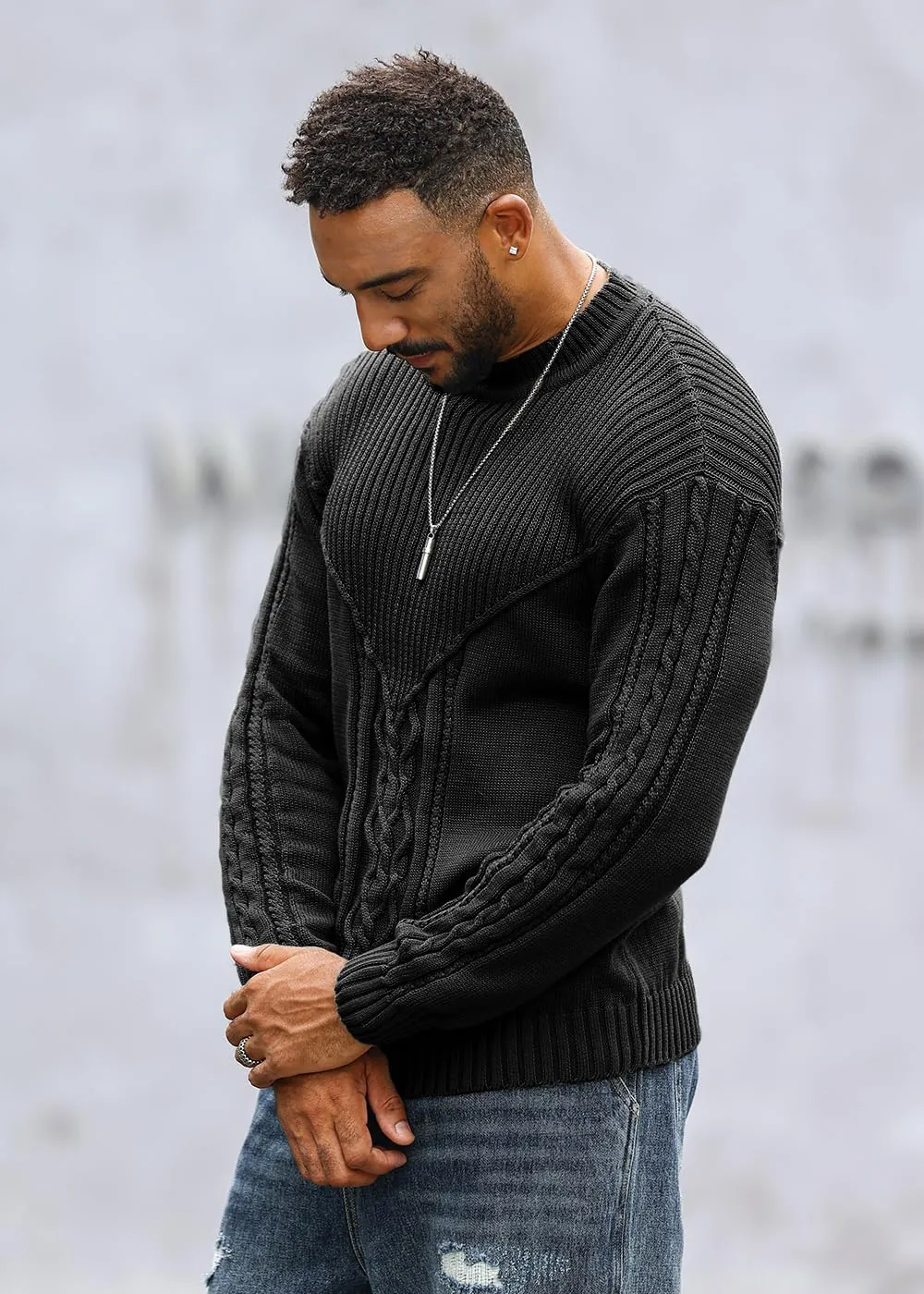 Men's Pullover Long Sleeve Crewneck Knitted Sweater