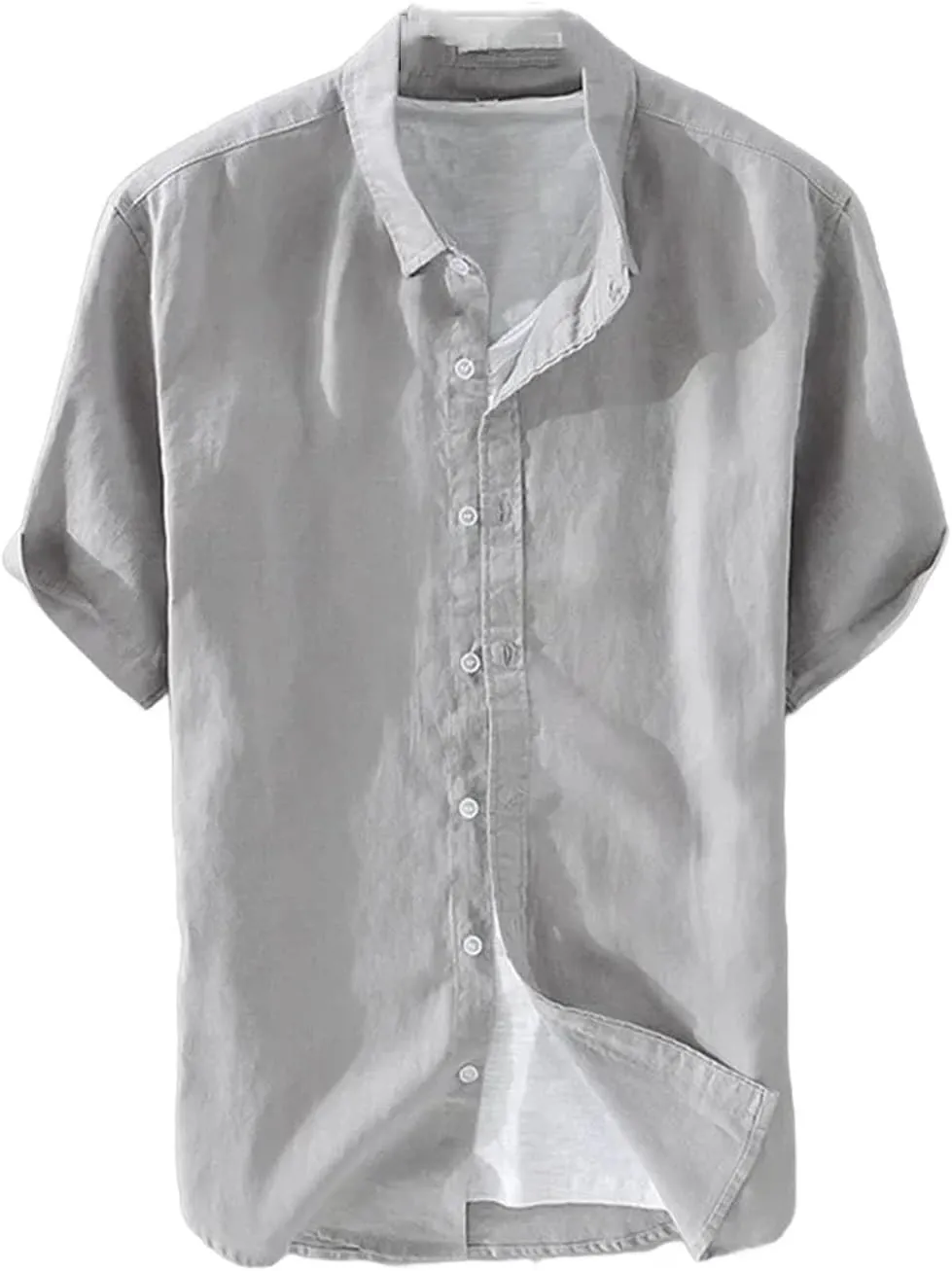 Men's Pure Linen Short Sleeve Shirt for Men Casual Half Sleeve Cotton Linen Fabric White Color Wear Beach Shirt