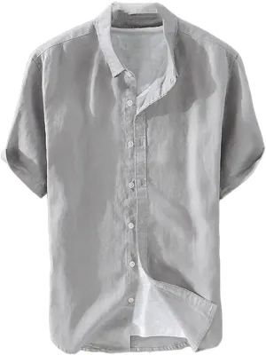 Men's Pure Linen Short Sleeve Shirt for Men Casual Half Sleeve Cotton Linen Fabric White Color Wear Beach Shirt