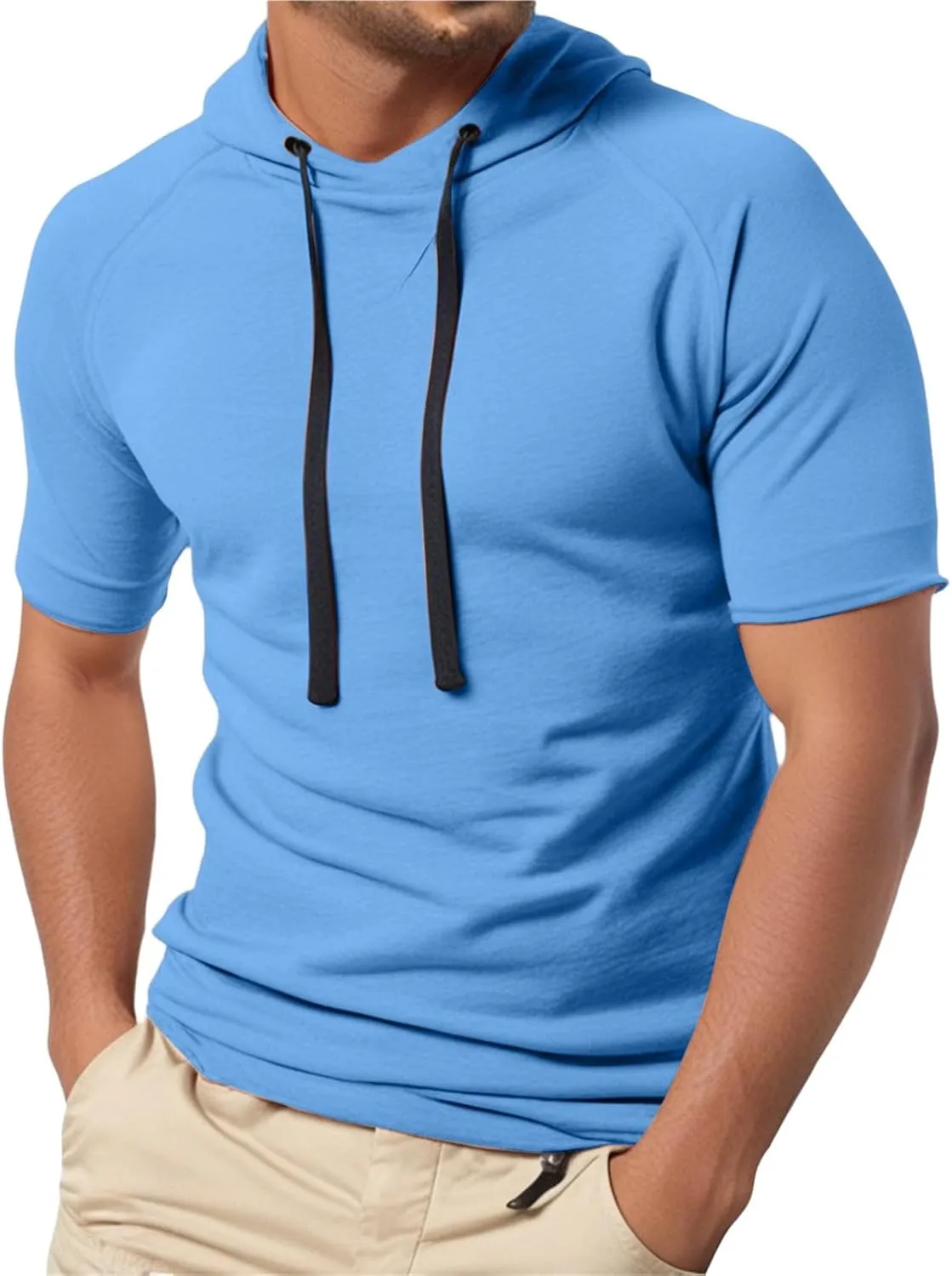 Mens Short Sleeve Muscle Hoodies Slim Fit Fitness Gym Workout Athletic Tee Pullover Casual Loose Fashion T-Shirts