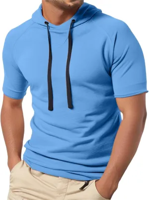 Mens Short Sleeve Muscle Hoodies Slim Fit Fitness Gym Workout Athletic Tee Pullover Casual Loose Fashion T-Shirts