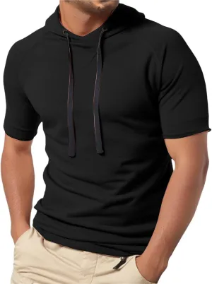 Mens Short Sleeve Muscle Hoodies Slim Fit Fitness Gym Workout Athletic Tee Pullover Casual Loose Fashion T-Shirts
