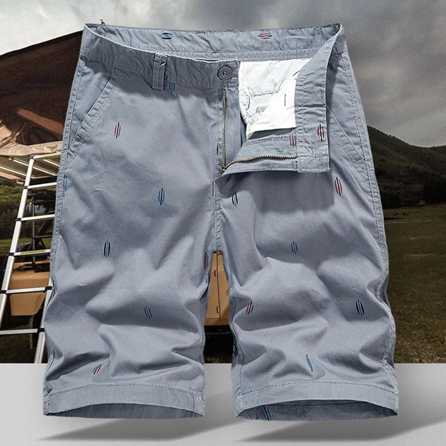 Men's Slim-Fit 5" Flat-Front Comfort Stretch Chino Shorts Casual Summer Beach Shorts Mid-Waist Athletic Golf Cargo Shorts