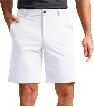 Mens Work Shorts Button Waist Solid Color Flat Front Hybrid Shorts Lightweight Slim Chino Golf Short with Pockets