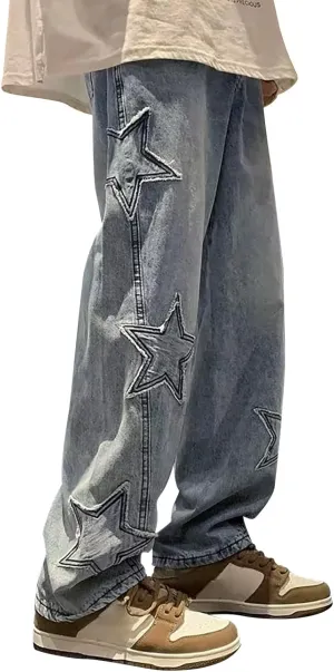 Men's Y2K Jeans Vintage Hip Hop Streetwear Baggy Denim Pants Loose Fit Straight Leg Embroidery Harajuku Denim Pants Trousers