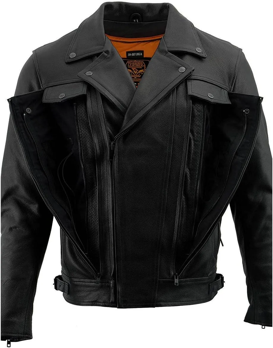 Milwaukee Leather LKM1781 Men's The Legend Classic Black Premium Leather Motorcycle Jacket w/Quilted Liner
