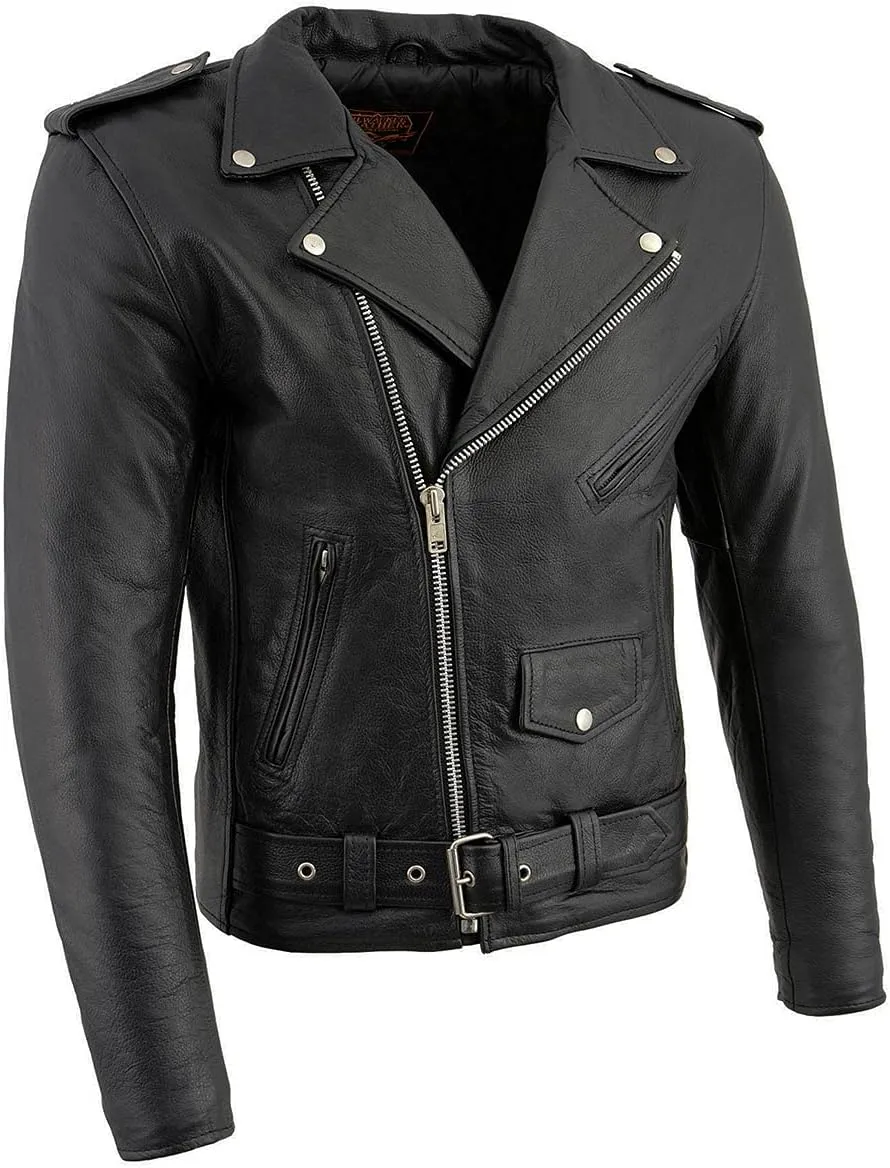 Milwaukee Leather LKM1781 Men's The Legend Classic Black Premium Leather Motorcycle Jacket w/Quilted Liner