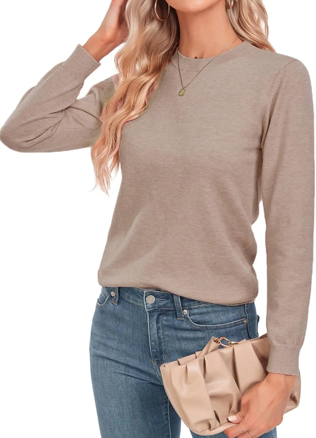 MINTLIMIT Women Lightweight Sweater Crew Neck Soft Knit Casual Basic Long Sleeve Pullover Fall Sweater Blouse Top