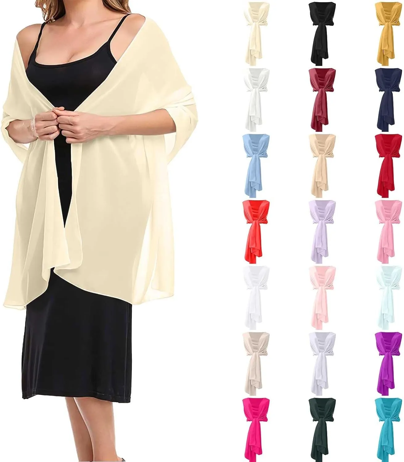 Miyaomn Chiffon Shawls and Wraps for Evening Dresses Sheer Womens Wedding Party Bridal Travel Scarf Pashmina Bikini Cover Up