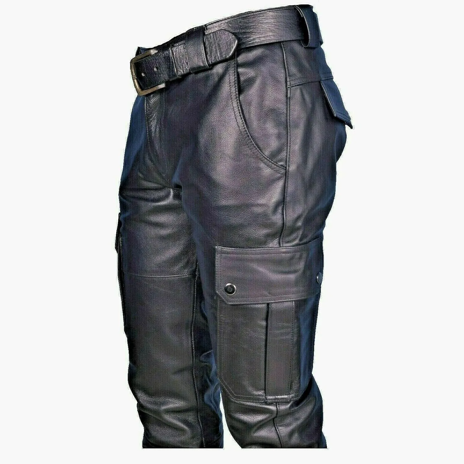 NATHGAM Men's Faux PU Leather Pants Skinny Sexy Slim Fit Straight Leg Biker Pants Steampunk Motorcycle Pants with Pockets