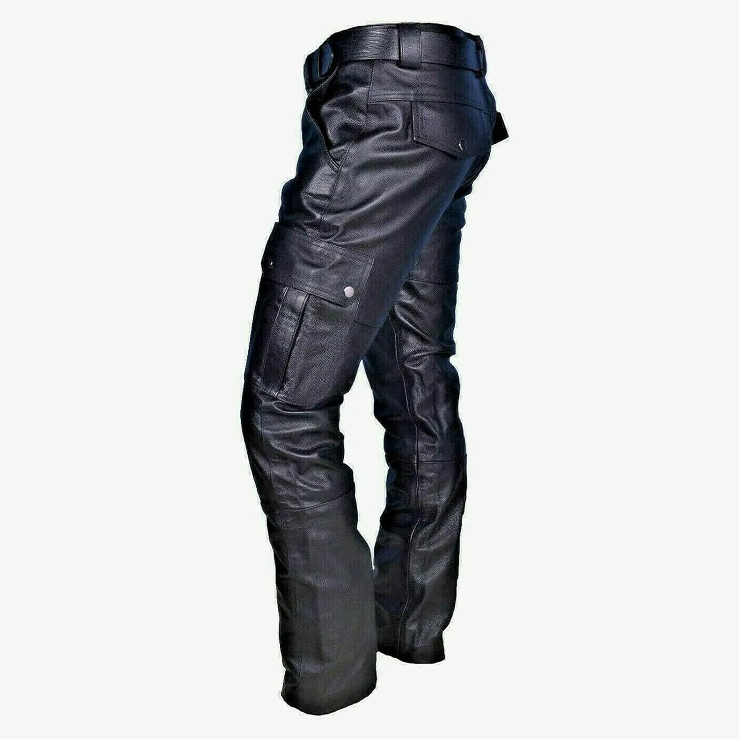 NATHGAM Men's Faux PU Leather Pants Skinny Sexy Slim Fit Straight Leg Biker Pants Steampunk Motorcycle Pants with Pockets