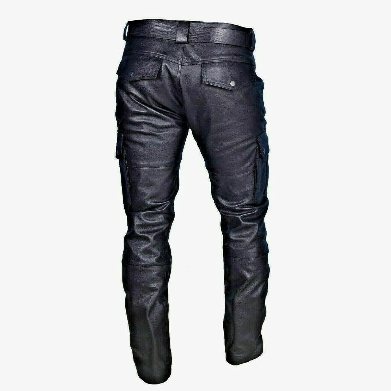 NATHGAM Men's Faux PU Leather Pants Skinny Sexy Slim Fit Straight Leg Biker Pants Steampunk Motorcycle Pants with Pockets
