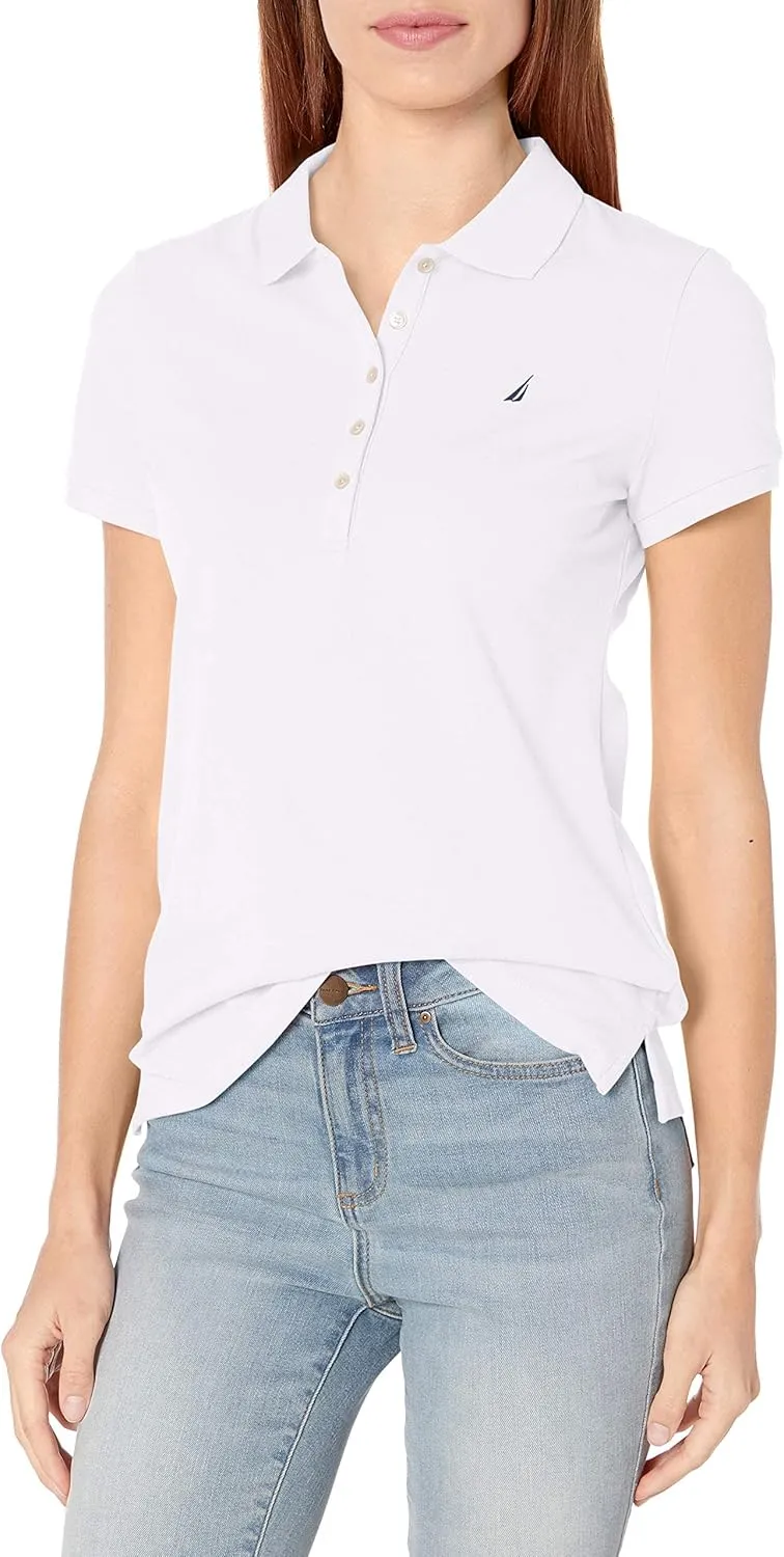 Nautica Women's 5-Button Short Sleeve Cotton Polo Shirt