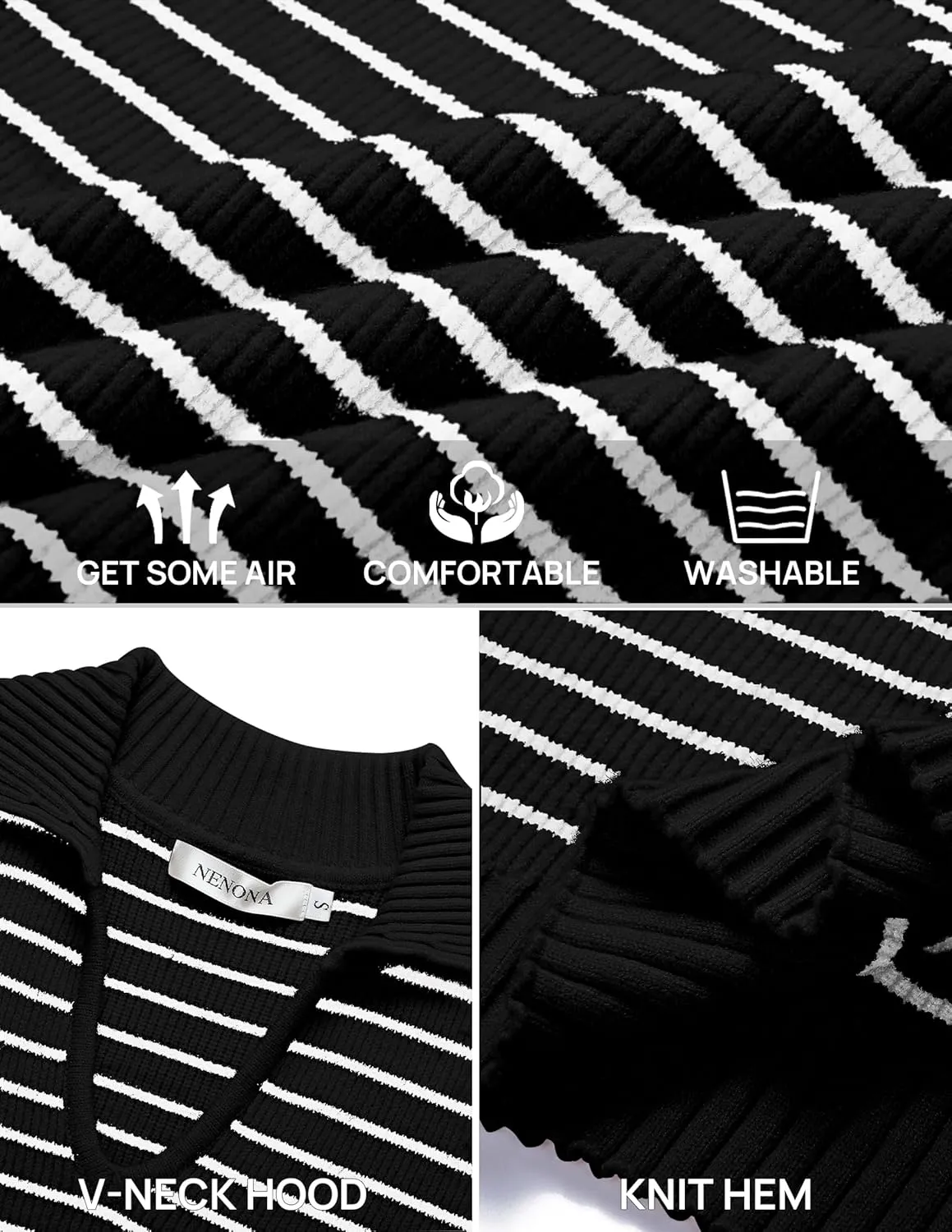 NENONA Women's V Neck Cap Sleeve Summer Sweater Tops 2024 Striped Casual Loose Knit Vest