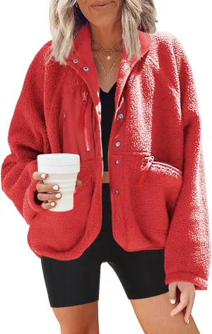 Nirovien Womens Fuzzy Fleece Jacket Button Down Sherpa Coats Casual Winter Warm Outwear with Pockets
