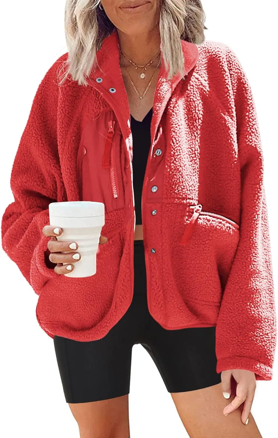 Nirovien Womens Fuzzy Fleece Jacket Button Down Sherpa Coats Casual Winter Warm Outwear with Pockets